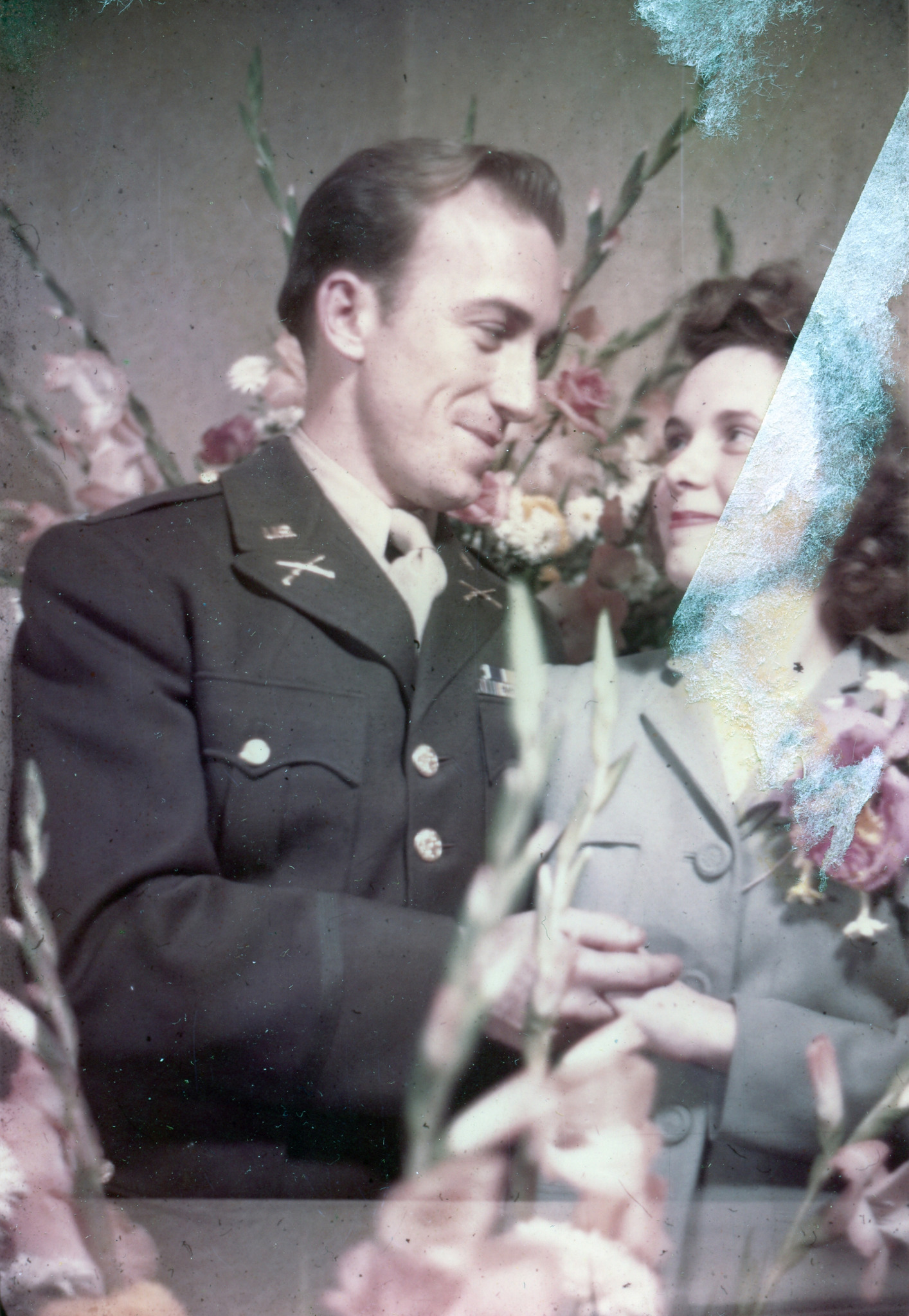 Damaged color photograph before restoration